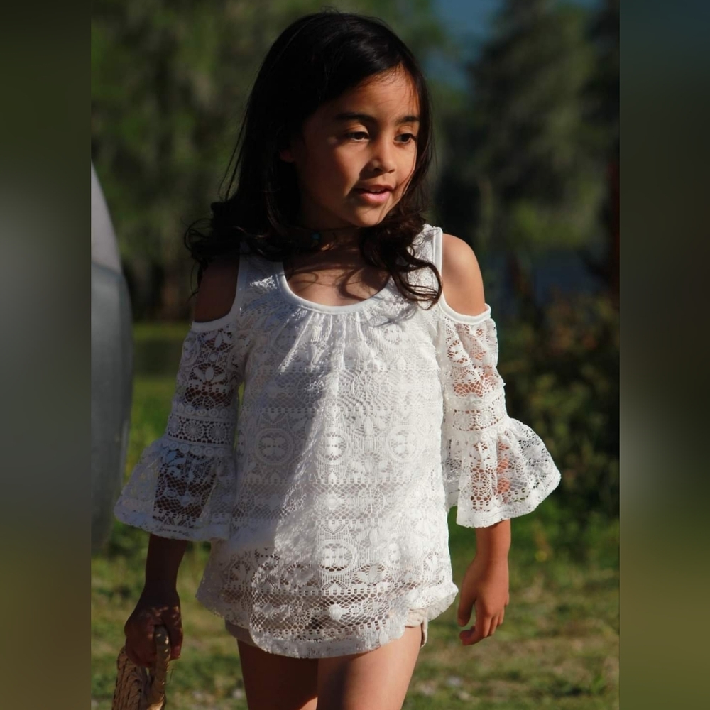 Peakaboo Sleeves Floral Lace Top for Kids Girls Size XXS (4-5) | Knit Wo…